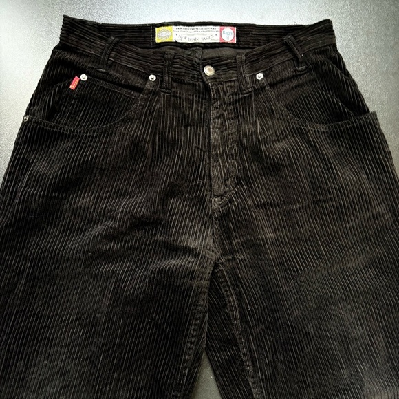 Vintage Y2k Bugle Boy 2 Piece Set Corduroy Baggy Pleaded Mens‎ Large Black 32 W - Picture 10 of 13
